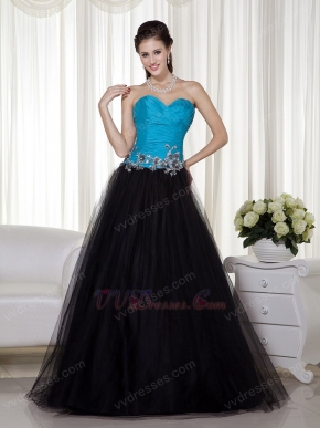 Deisgner Blue and Black Ocassional Dress With Applique