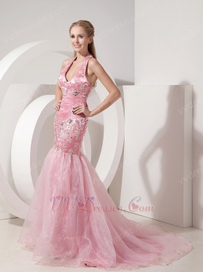 Not Expensive Evening Dress With Halter Mermaid Skirt