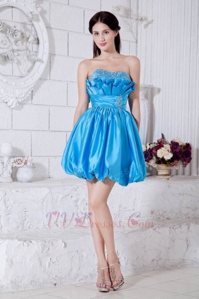 Pretty Beaded Azure Blue Puffy Skirt Short Prom Dress