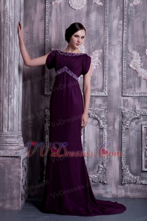 Bateau Dark Purple Chiffon Mother Of The Bride Dress Cheap Modest