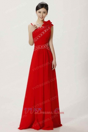 Asymmetric Straps Red Floor Length Cocktail Prom Dress Sunshine