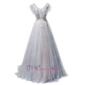 Baby Blue and Baby Pin Flouncing Neckline Wrinkle Tulle Skirt For 2019