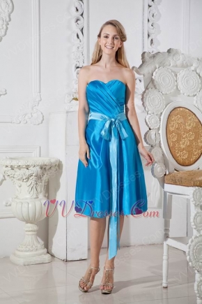 Sweetheart Teal Knee Length Bridesmaid Dress With Belt