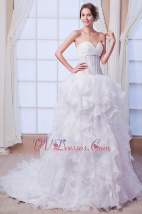 Sexy Sweetheart Neck Cascade Bodice Ruffled Skirt Bridal Dresses