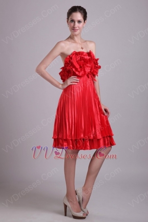 Red Short Prom Dress Design With Ruched Handmade Flower