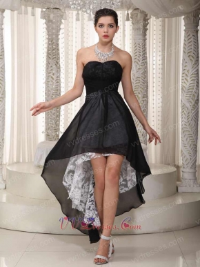 Sexy High-low Style Prom Dress For Lady With Lace Inside Short and Long Skirt