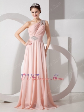 Top 2014 Prom Dress With One Shoulder Baby Pink Chiffon Skirt