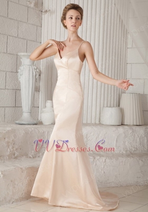 Mermaid Sweep Train Champagne Prom Dress With Spaghetti Straps