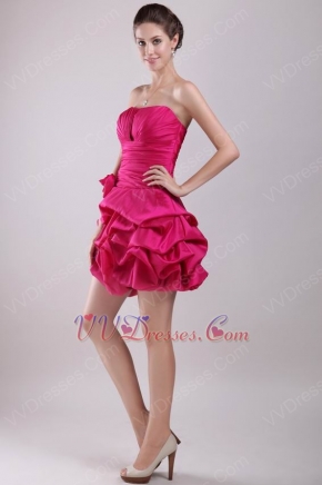 Deep Pink Taffeta Short Prom Dress With Hand Made Flower