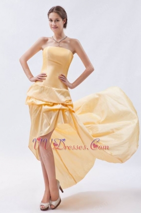 Sexy Strapless High Low Style Moon Yellow Taffeta Prom Dress