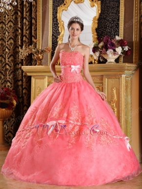 Stylish Watermelon Quinceanera Dress With Bowknot Design