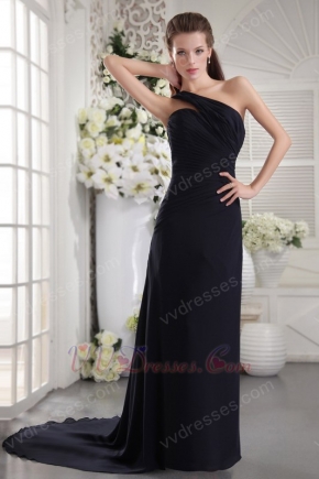 One Shoulder Black Chiffon 2014 Discount Prom Dress