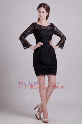 Black Scoop Neck Long Lace Sleeves Short Prom Dress Online