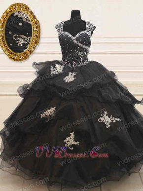 Gothic Style Double Straps Sweetheart Layers Black Prom Ball Gown Sales Promotion