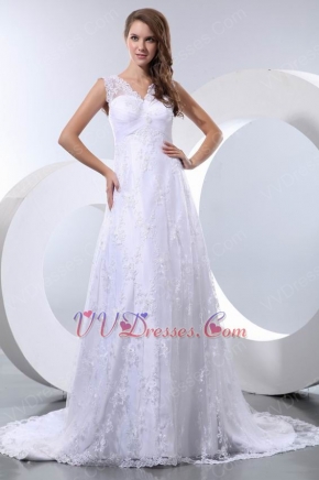 Deep Sexy V-neck Fishtail White Lace Wedding Dress Cheap