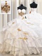 Crossed Layers Puffy Skirt White College Quinceanera Birthday Gown Gold Details