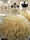 Pretty Halter Champagne Organza Thick Ruffles Quinceanera Court Military Ball Gown Lady