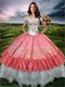 US Western Village Style White and Watermelon Quinceanera Women Ball Gown Lolita