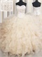 Pearl Champagne Dense Ruffles Tapes Beadwork Bodice Ball Gown For Military Meeting