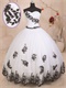 Sweetheart Princess Quinceanera Celebrity Pageant White Mesh Ball Gown Black Details