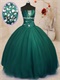 Deep Hunter Green Flat Mesh Girl Dreamy Simple Quinceanera Ball Gown Affordable