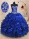 Royal Blue New Arrival Silver Embroidery Quinceanera Celebrity Ball Gown Has Train