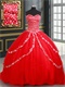Symmetrical Applique Edge Cover Layers Red Corset Quinceanera Ball Gown Little Train