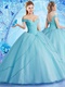 Off Shoulder Fluffy Ice Blue Mesh Ball Gown For Quinceanera Ceremony Girl Wear