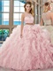 Separated Top Bottom Two Pieces Set Pink Organza and Sparkle Mesh Quinceanera Ball Gown