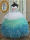 White/Mint/Sky Blue Three Color Layers Cake Ruffle Ball Gown For Quinceanera Party