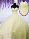 Shallowest Yellow Flat Mesh Gauze Girl's 15 Birthday Ball Gown With Lacework