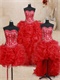 Four Pieces Red Ball Gown Detachable Short Skirt/High Low/Floor Length Ball Gown