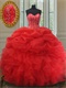 Half Bubble and Half Ruffles Floor Length Red Corset Back Quinceanera Ball Gown