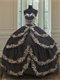 Cross Layers Black Skirt With Silver Embroidery Court Ball Gown US Western Vintage