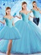 Off Shoulder Fluffy Flat Ice Blue Quinceanera Ball Gown 3 Pieces Detachable