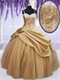 Spaghetti Straps Gold Satin and Tulle Fluffy Quinceanera Ball Gown Pick Up
