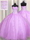 Girl's First Fluffy Quinceanera Ball Gown Lilac Organza With Silver Embroidery