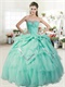 Apple Green Basque Quinceanera Gown Bubble With Sparkle Silver Sequin Border