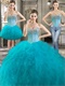 Three Parts Changeable 3 Kinds Wear Dark Turquoise Thick Tulle Ruffles Ball Gown