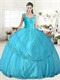 Double Wide Straps Sweetheart Aqua Blue Flat Quinceanera Gown Discount