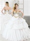 White Layers Bubble Taffeta Quinceanera Ball Gown With Golden Beading