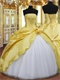 Golden Yellow Taffeta Open White Flat Tulle Quinceanera Court Gown