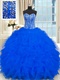 Full Silver Beading Bodice Royal Blue Quinceanera Gown Puffy Ruffles