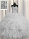 Attractive Silver Organza Ruffles Quinceanera Ball Gown With Underskirt