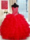 Floor Length Red Multilayers Organza Cake Quinceanera Girl Ball Gown Factory