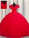 Off Shoulder Scarlet Flat Layers Military Ball Gown Tulle Inside Make Puffy