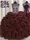 Deepest Burgundy Organza Pretty Puffy Quinceanera Ball Gown Silver Beading