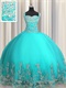 Double Wide Straps Cross Back Turquoise Sweet 15 Ball Gown With Silver Embroidery