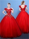 Pretty Scarlet Flat Tulle Stage Puffy Ball Gown With Bubble Cap Sleeve