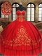 Latin America 15th Vestidos De Quinceanera Red Ball Gown With Gold Embroidery